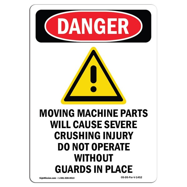 OSHA Danger Sign, Moving Machine Parts, 10in X 7in Aluminum, 7" W, 10" H, Portrait